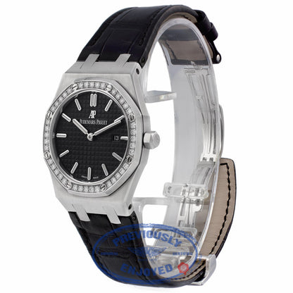 Audemars Piguet Royal Oak 33MM Ladies Stainless Steel Diamond Bezel Black Dial Alligator Strap 67651ST.ZZ.D002CR.01 QZHR2V - Beverly Hills Watch Company