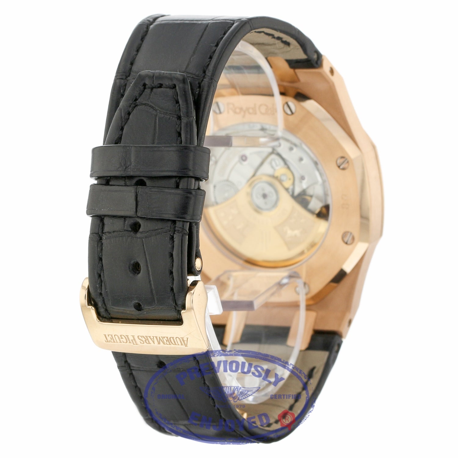 Audemars Piguet Royal Oak 39MM Automatic 18k Rose Gold Black Dial Black Strap 15300OR.OO.D002CR.01 7977Z5 - Beverly Hills Watch Company