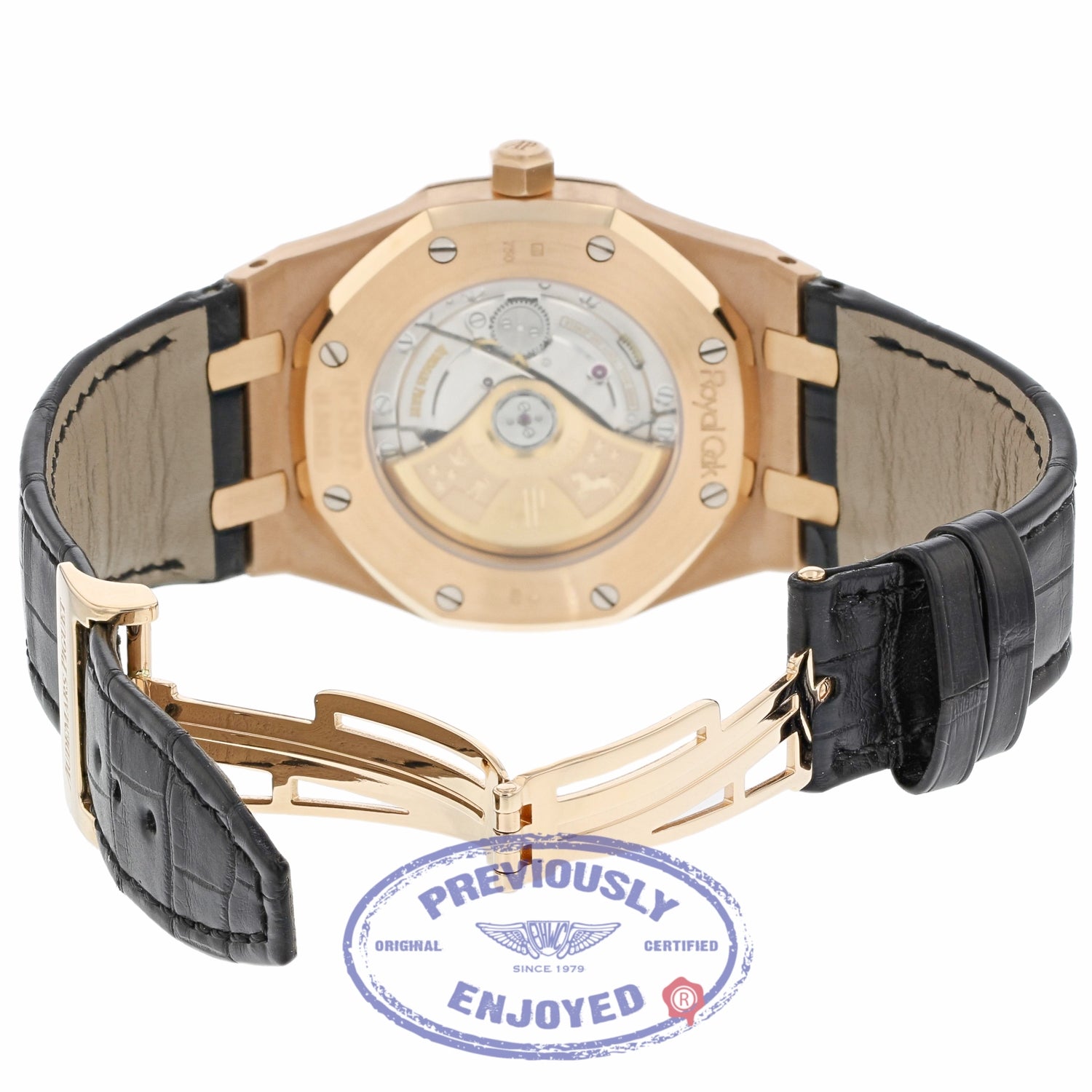 Audemars Piguet Royal Oak 39MM Automatic 18k Rose Gold Black Dial Black Strap 15300OR.OO.D002CR.01 7977Z5 - Beverly Hills Watch Company