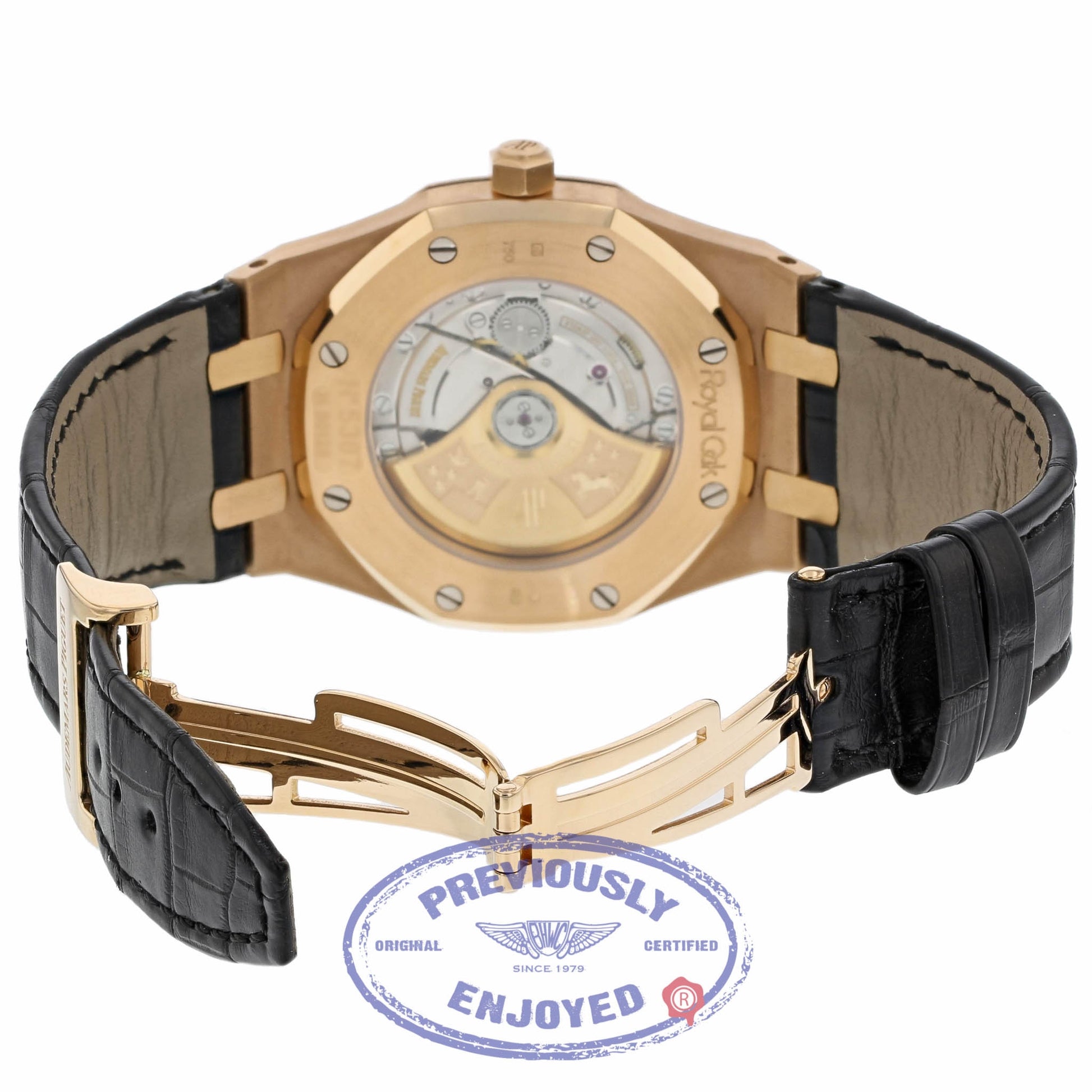 Audemars Piguet Royal Oak 39MM Automatic 18k Rose Gold Black Dial Black Strap 15300OR.OO.D002CR.01 7977Z5 - Beverly Hills Watch Company