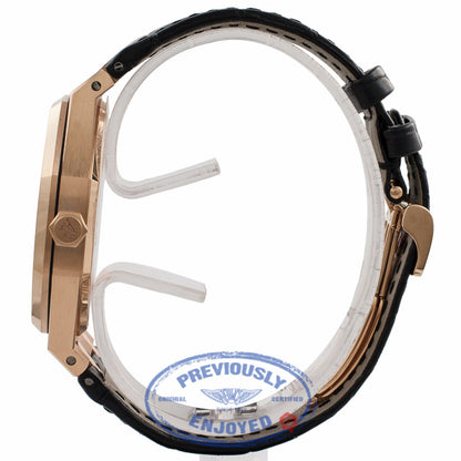 Audemars Piguet Royal Oak 41MM 18k Rose Gold Black Dial Black Leather Strap 15400OR.OO.122OR.02 Z214KJ - Beverly Hills Watch Store