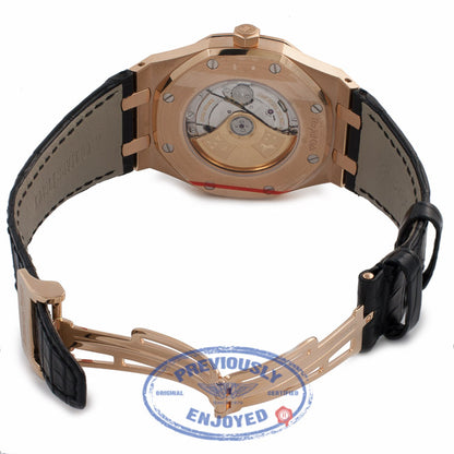 Audemars Piguet Royal Oak 41MM 18k Rose Gold Black Dial Black Leather Strap 15400OR.OO.122OR.02 Z214KJ - Beverly Hills Watch Store
