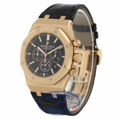 Audemars Piguet Royal Oak Chronograph 41MM Rose Gold Black Dial Black Alligator Strap 26320OR.OO.D002CR.01 23U77M - Beverly Hills Watch Company