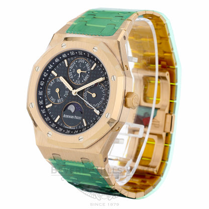 Audemars Piguet Royal Oak Perpetual Calendar Blue Dial Automatic Men's 18 Carat Rose Gold 26574OR.1220OR.02 375QDF - Beverly Hills Watch