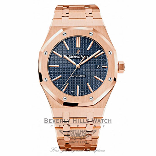 Audemars Piguet Royal Oak 41mm Blue Dial Rose Gold 15400OR.OO.1220OR.03 X6XXY7 - Beverly Hills Watch