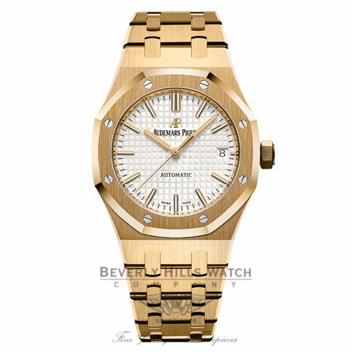 Audemars Piguet 37mm Royal Oak Silver Dial Automatic 18k Yellow Gold Ladies 15450BA.OO.1256BA.01 6FKLQV - Beverly Hills Watch