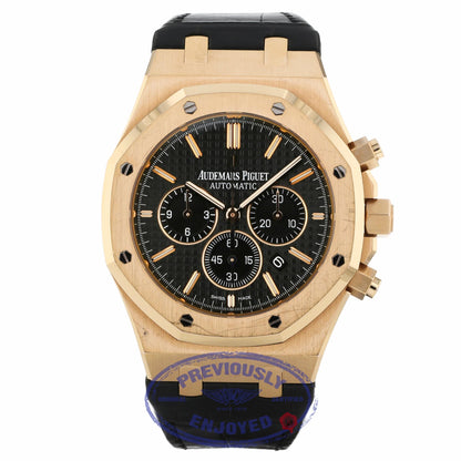 Audemars Piguet Royal Oak Chronograph 41MM 18k Rose Gold Black Dial Black Alligator Strap 26320OR.OO.D002CR.01 NVHWDE - Beverly Hills Watch Company