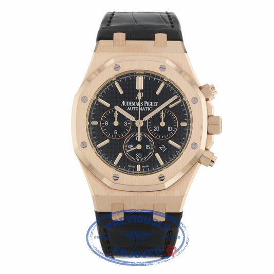 Audemars Piguet Royal Oak Chronograph 41MM Rose Gold Black Dial Black Alligator Strap 26320OR.OO.D002CR.01 LX0822 - Beverly Hills Watch Company