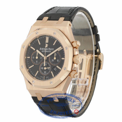 Audemars Piguet Royal Oak Chronograph 41MM Rose Gold Black Dial Black Alligator Strap 26320OR.OO.D002CR.01 LX0822 - Beverly Hills Watch Company
