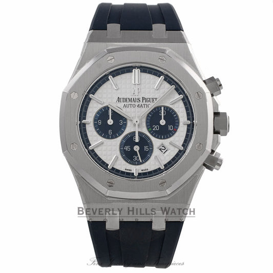 Audemars Piguet Royal Oak Chronograph Limited Edition Silver Dial Blue Subdial 26326ST.OO.D027CA.01 D9KNAL - Beverly Hills Watch Company Watch Store