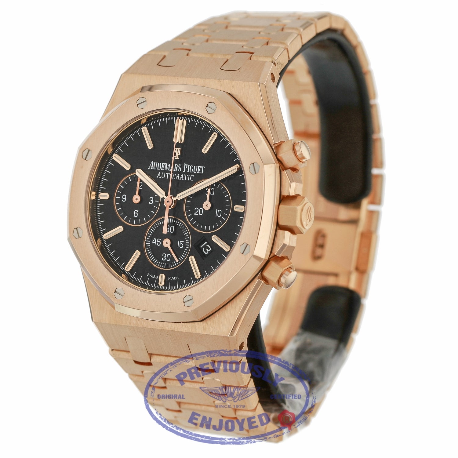 Audemars Piguet Royal Oak Chronograph 41mm Rose Gold Black Dial 26320OR.OO.1220OR.01 MLJRDD - Beverly Hills Watch Company
