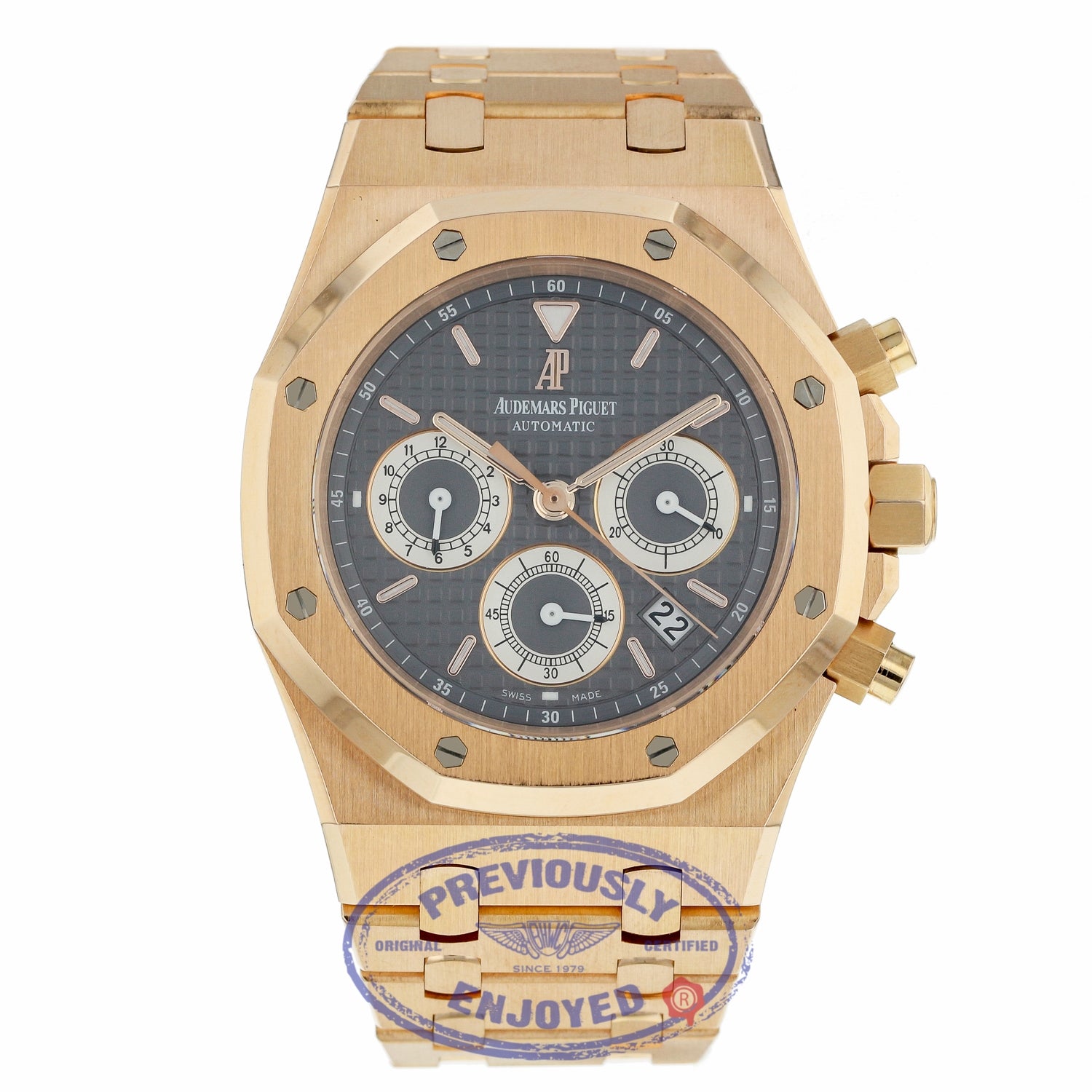Audemars Piguet Royal Oak 39MM Chronograph Slate Dial Rose Gold Bracelet 25960OR.1185OR.03 L9F394 - Beverly Hills Watch Compnay