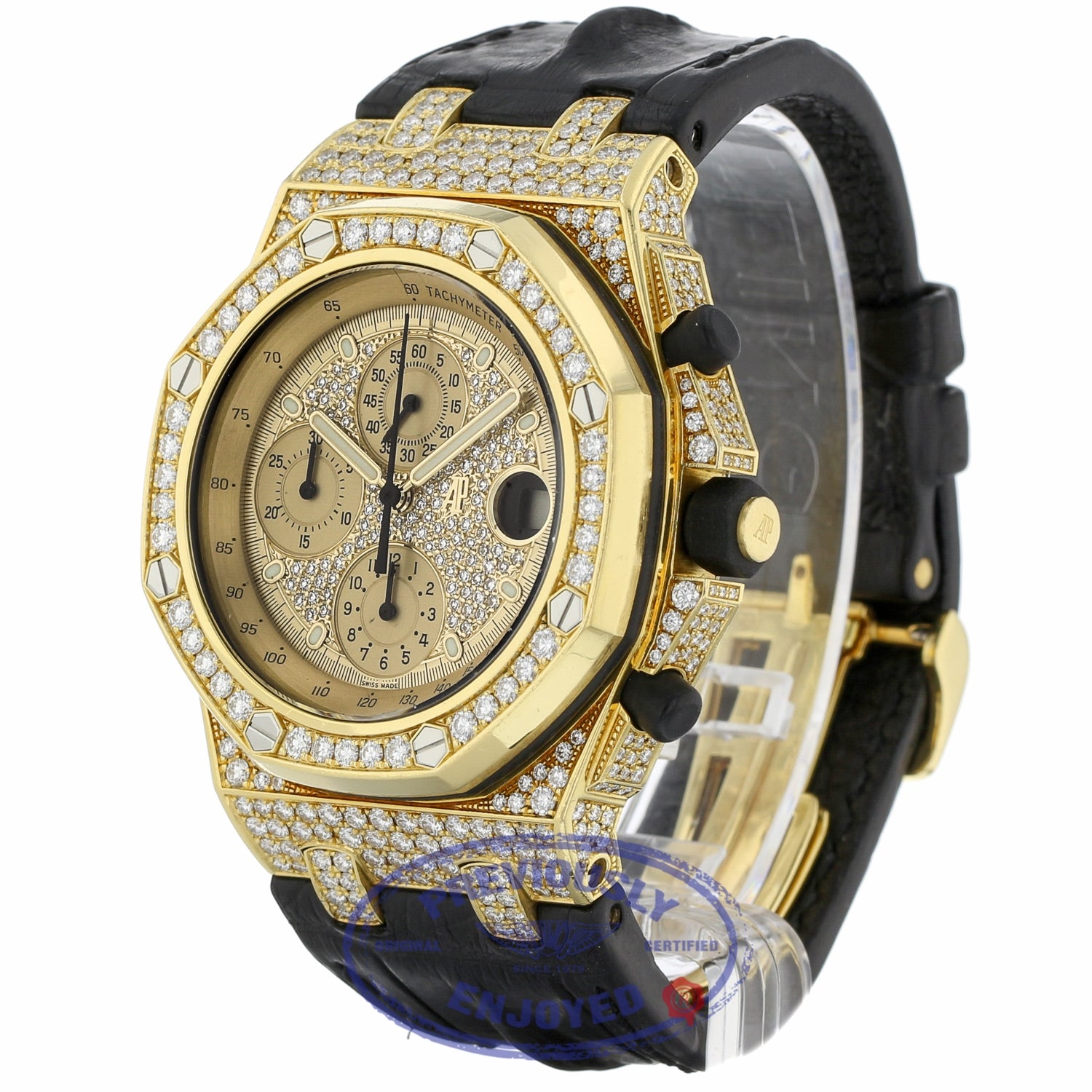 Audemars Piguet Royal Oak Offshore 42mm Yellow Gold Factory Set Diamond Bezel 26067BA.ZZ.D088CR.01 C6QDR7 - Beverly Hills Watch
