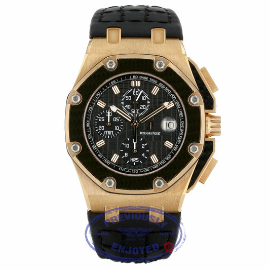 Audemars Piguet Royal Oak Offshore 45mm Juan Pablo Montoya 18k Rose Gold Black Leather 26030RO.OO.D001IN.01 2TWRJA - Beverly Hills Watch