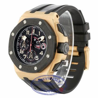 Audemars Piguet 44mm Black Dial Chronograph 18k Rose Gold Black Rubber 26062OR.OO.A002CA.01 Q6XA9L - Beverly Hills Watch