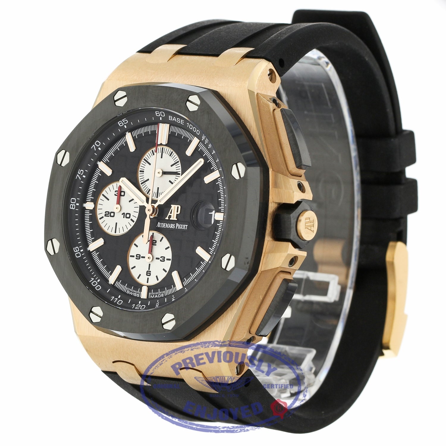 Audemars Piguet Royal Oak Offshore Rose Gold Black Dial Ceramic Bezel 26401RO.OO.A002CA.01 QDUCYX - Beverly Hills Watch Company