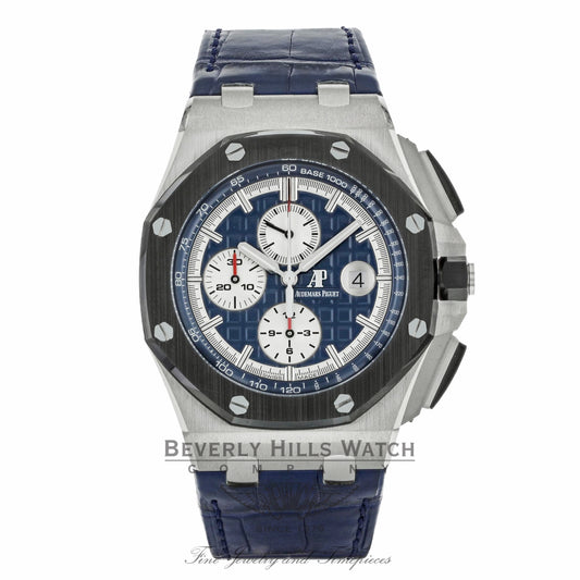 Audemars Piguet Royal Oak Offshore 44mm Platinum Blue Dial 26401PO.00.A018CR.01 V4JL64 - Beverly Hills Watch