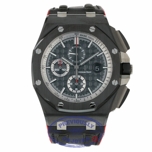 Audemars Piguet 44mm Offshore Chronograph Black Ceramic Bezel Black Dial Rubber Strap 26405CE.OO.A002CA.01 DQDJTR - Beverly Hills Watch Company