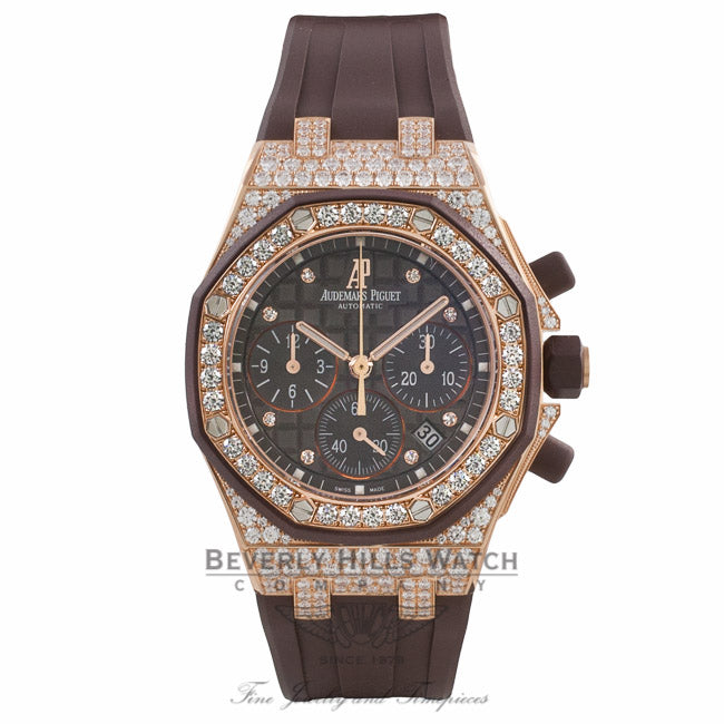 Audemars Piguet Royal Oak Offshore Chronograph 18k Rose Gold Brown Dial Diamond Case and Bezel 26092OK.ZZ.D080CA.01 3LWR78 - Beverly Hills Watch Company Watch Store