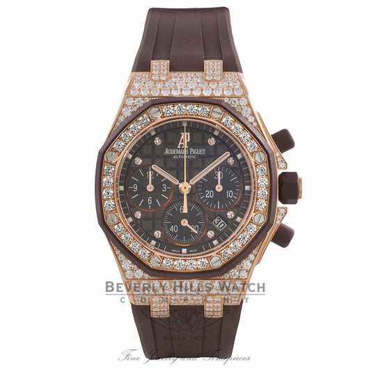 Audemars Piguet Royal Oak Offshore Chronograph 18k Rose Gold Brown Dial Diamond Case and Bezel 26092OK.ZZ.D080CA.01 3LWR78 - Beverly Hills Watch Company Watch Store