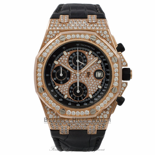 Audemars Piguet Royal Oak Offshore Chronograph Diamond Pave 42MM Black Dial Black Alligator Strap 26067OR.ZZ.D002CR.01 A72Q81 - Beverly Hills Watch Store
