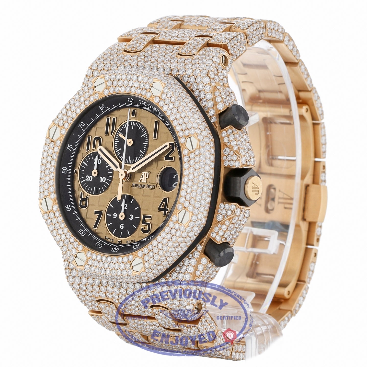 Audemars Piguet Royal Oak Offshore 42mm Rose Gold Chronograph Customized Diamond 26470OR.OO.1000OR.01 P0YU0K - Beverly Hills Watch