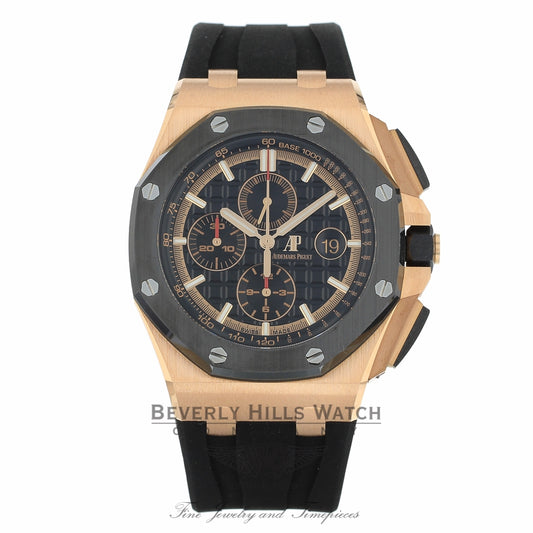 Audemars Piguet Royal Oak Offshore Rose Gold 44mm Black Dial Chronograph 26401RO.OO.A002CA.02 VEUYT9 - Beverly Hills Watch