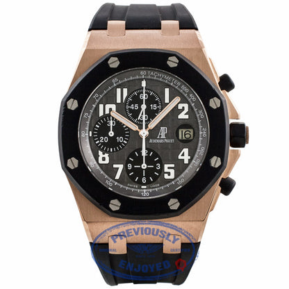 Audemars Piguet Royal Oak Offshore "Rubber Clad" 18k Rose Gold Grey Dial Black Rubber Strap 25940OK.OO.D002CA.01.A UPDP4T - Beverly Hills Watch Company Watch Store