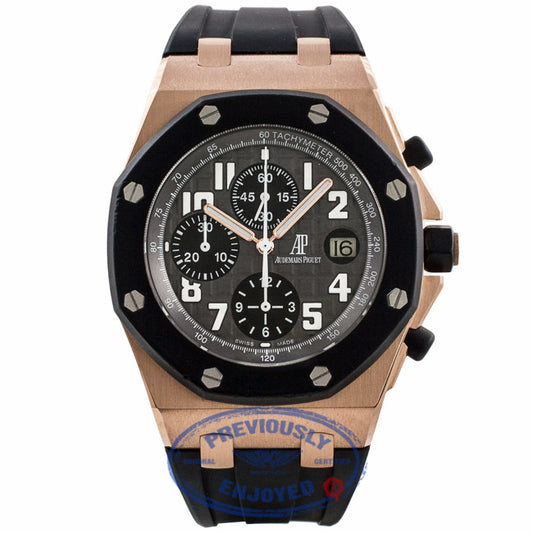 Audemars Piguet Royal Oak Offshore "Rubber Clad" 18k Rose Gold Grey Dial Black Rubber Strap 25940OK.OO.D002CA.01.A UPDP4T - Beverly Hills Watch Company Watch Store