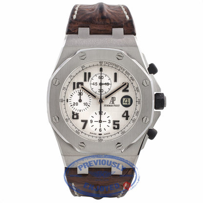Audemars Piguet Royal Oak Offshore Safari Chronograph 42MM Silver Dial Brown Alligator Strap 26170ST.OO.D091CR.01 QYXQ7F - Beverly Hills Watch Company Watch Store