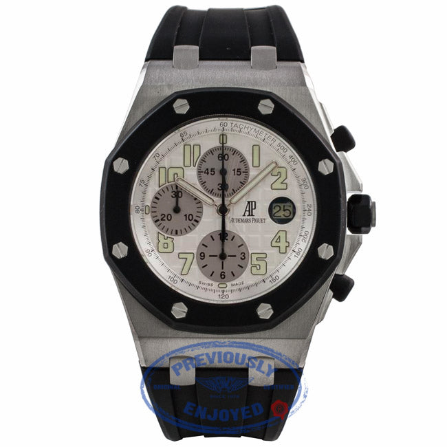 Audemars Piguet Royal Oak Offshore 44MM Chronograph Stainless Steel White Dial 25940SK.OO.D002CA.02A Q6WV7D - Beverly Hills Watch Company Watch Store