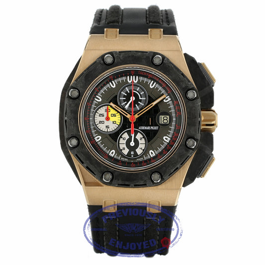 Audemars Piguet Royal Oak Offshore Grand Prix Chronograph Alinghi 18k Rose Gold Black Carbon Black Dial Black Leather Strap 26290RO.OO.A001VE.01 YME0NA - Beverly Hills Watch Company