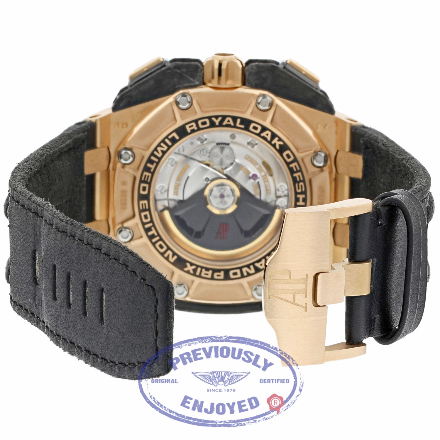 Audemars Piguet Royal Oak Offshore Grand Prix Chronograph Alinghi 18k Rose Gold Black Carbon Black Dial Black Leather Strap 26290RO.OO.A001VE.01 YME0NA - Beverly Hills Watch Company