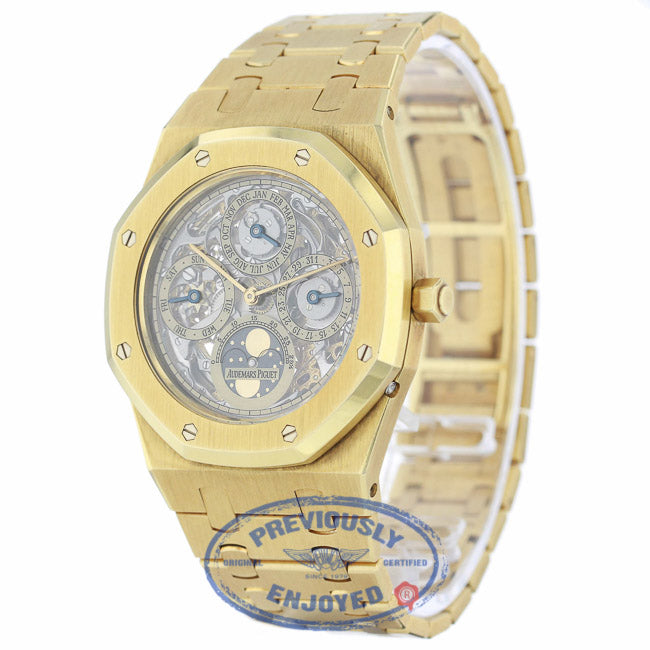 Audemars Piguet Royal Oak Perpetual Calendar Yellow Gold Skeleton Dial Watch 39MM 25829BA.OO.0944BA.01 JT1F40 - Beverly Hills Watch Company