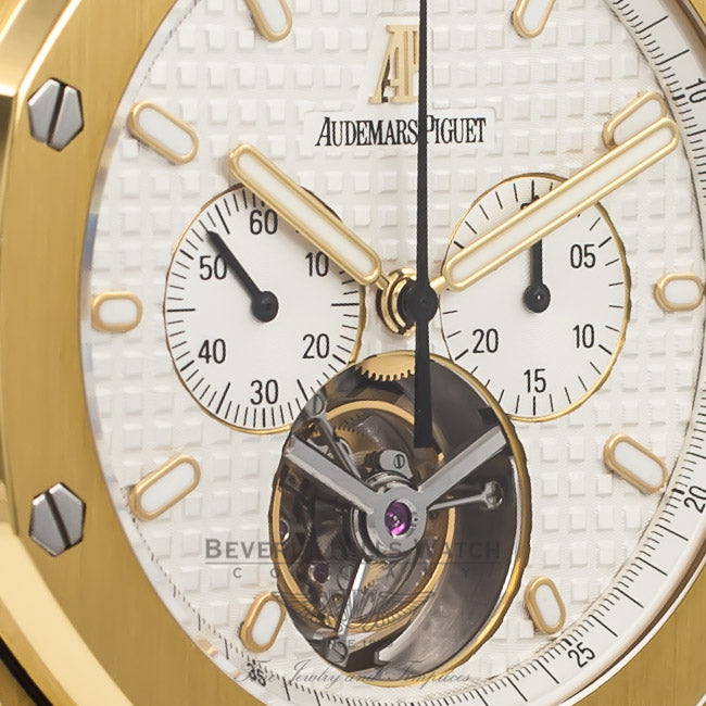 Audemars Piguet Royal Oak Tourbillon Chronograph 44mm Yellow Gold Bracelet Manual Wind Watch 25977BA.OO.1205BA.02 Beverly Hills Watch Company Watch Store