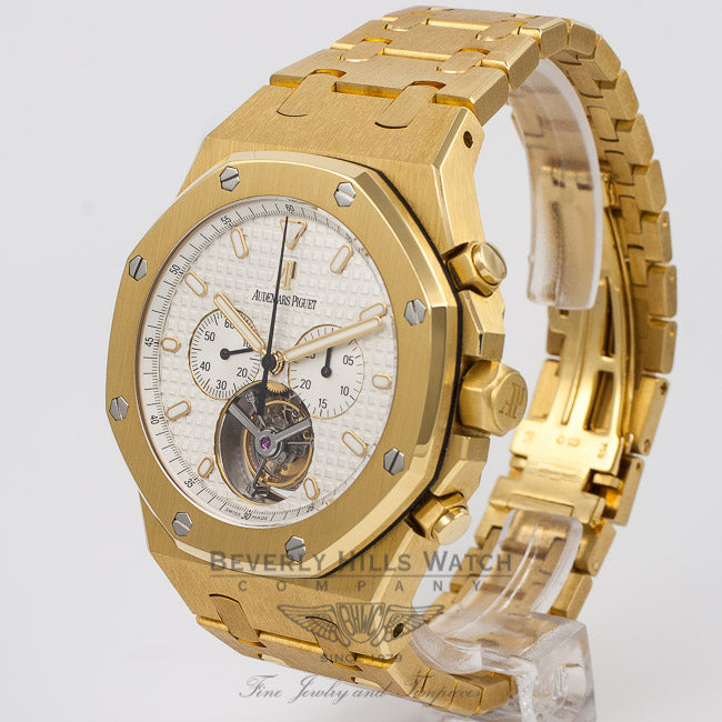 Audemars Piguet Royal Oak Tourbillon Chronograph 44mm Yellow Gold Bracelet Manual Wind Watch 25977BA.OO.1205BA.02 Beverly Hills Watch Company Watch Store