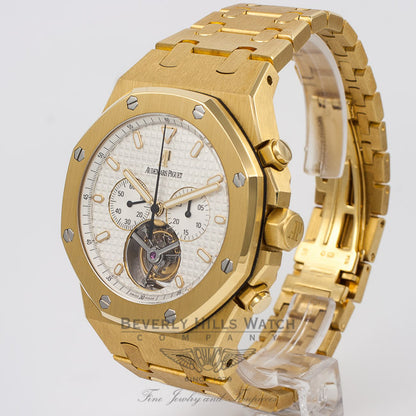 Audemars Piguet Royal Oak Tourbillon Chronograph 44mm Yellow Gold Bracelet Manual Wind Watch 25977BA.OO.1205BA.02 Beverly Hills Watch Company Watch Store