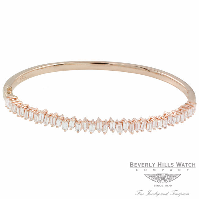 Naira & C Diamond Baguette Bangle Bracelet Rose Gold 46PV2M - Beverly Hills Jewelry Store