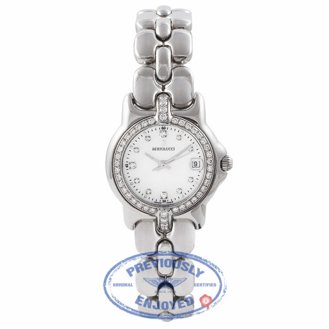 Bertolucci Ladies Stainless Steel Mother of Peal Diamond Dial Diamond Bezel Bracelet  083.55.419.6.671 15552 - Beverly Hills Watch Company Watch Store