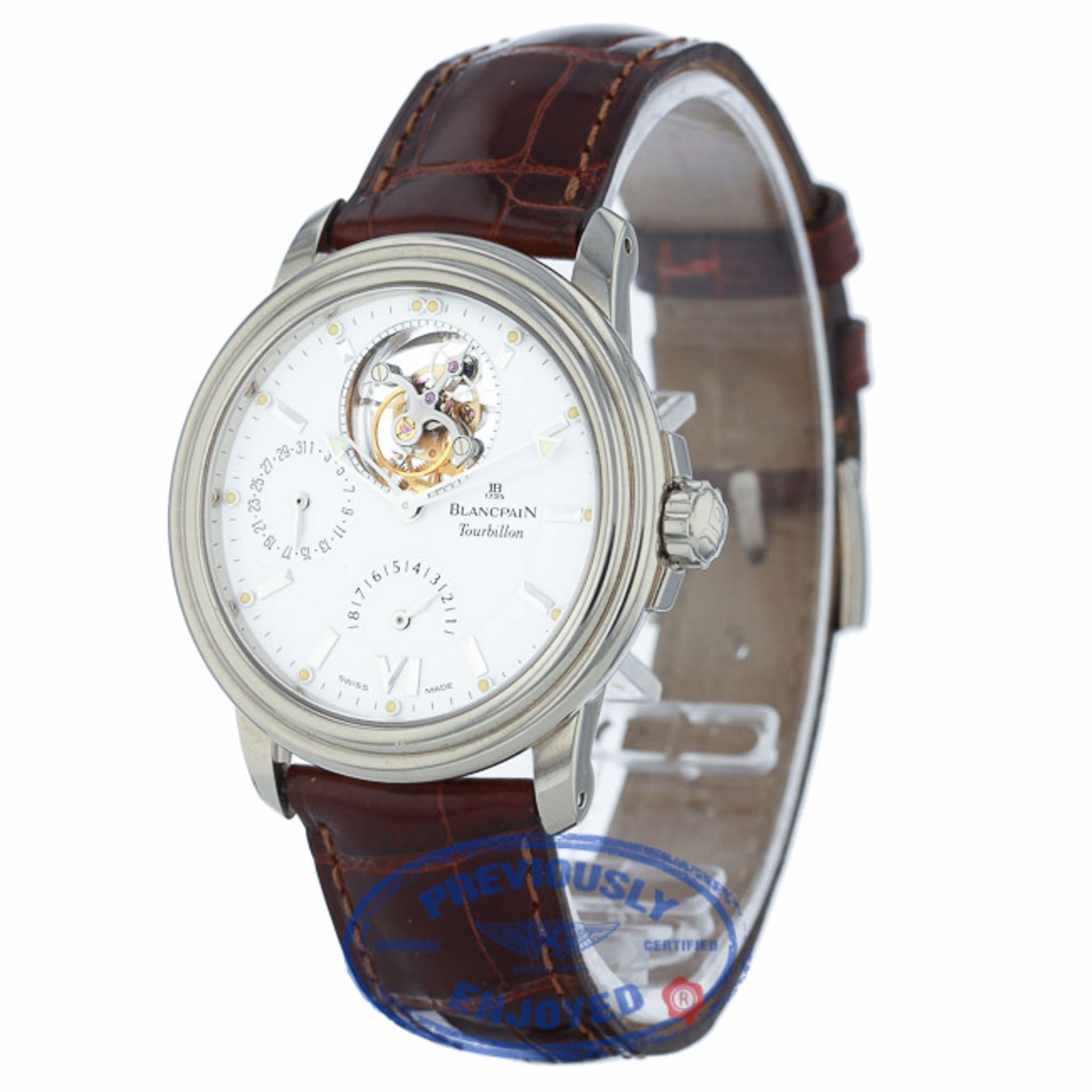 Blancpain Leman Tourbillon Eight Day Power Reserve White Gold Watch 2125152753 NXNK6Z - Beverly Hills Watch Company