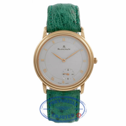 Blancpain Villeret Rose Gold Silver Dial Green Leather Strap 072.3318 XQE2XG - Beverly Hills Watch Store