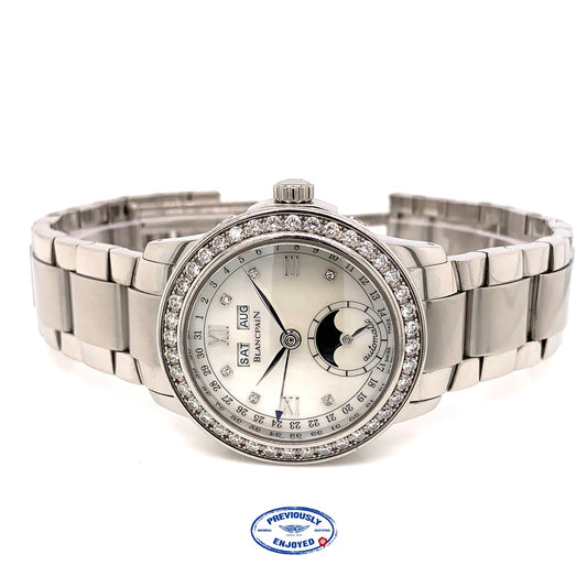 Blancpain Leman 34mm Ladies Moonphase Complete Calendar Diamond Watch 2360-4691a-71 UM5CWD - Beverly Hills Watch Company