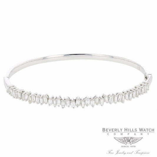 Naira & C Diamond Baguette Bangle Bracelet White Gold LDD3MZ - Beverly Hills Watch Company