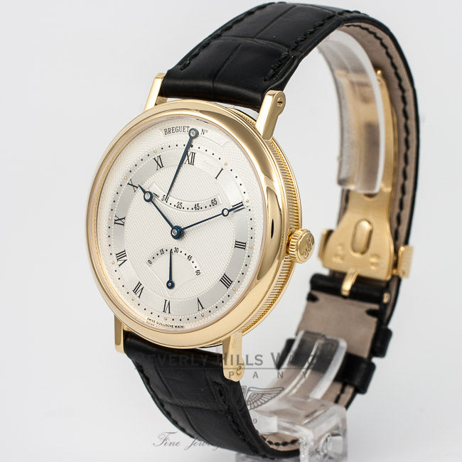Breguet Classique Retrograde Seconds Yellow Gold Case Silver Roman Numeral Dial Automatic Watch 5207BA-12-9V6 Beverly Hills Watch Company Watch Store