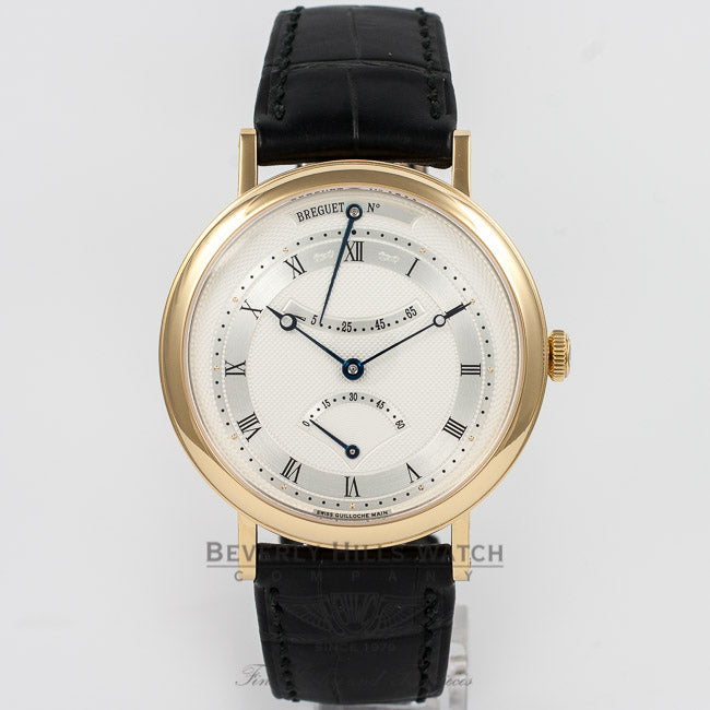 Breguet Classique Retrograde Seconds Yellow Gold Case Silver Roman Numeral Dial Automatic Watch 5207BA-12-9V6 Beverly Hills Watch Company Watch Store
