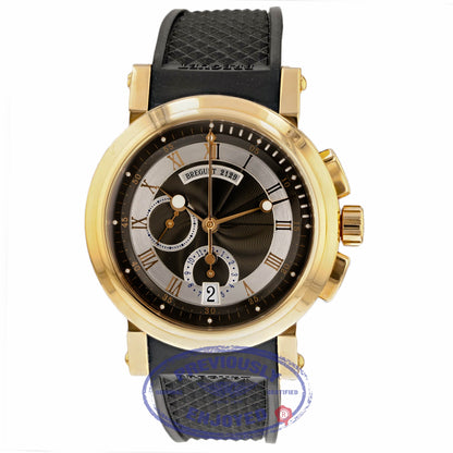 Breguet Marine Chronograph 18k Rose Gold Black Dial Rubber Strap 5827BR/Z2/5ZU