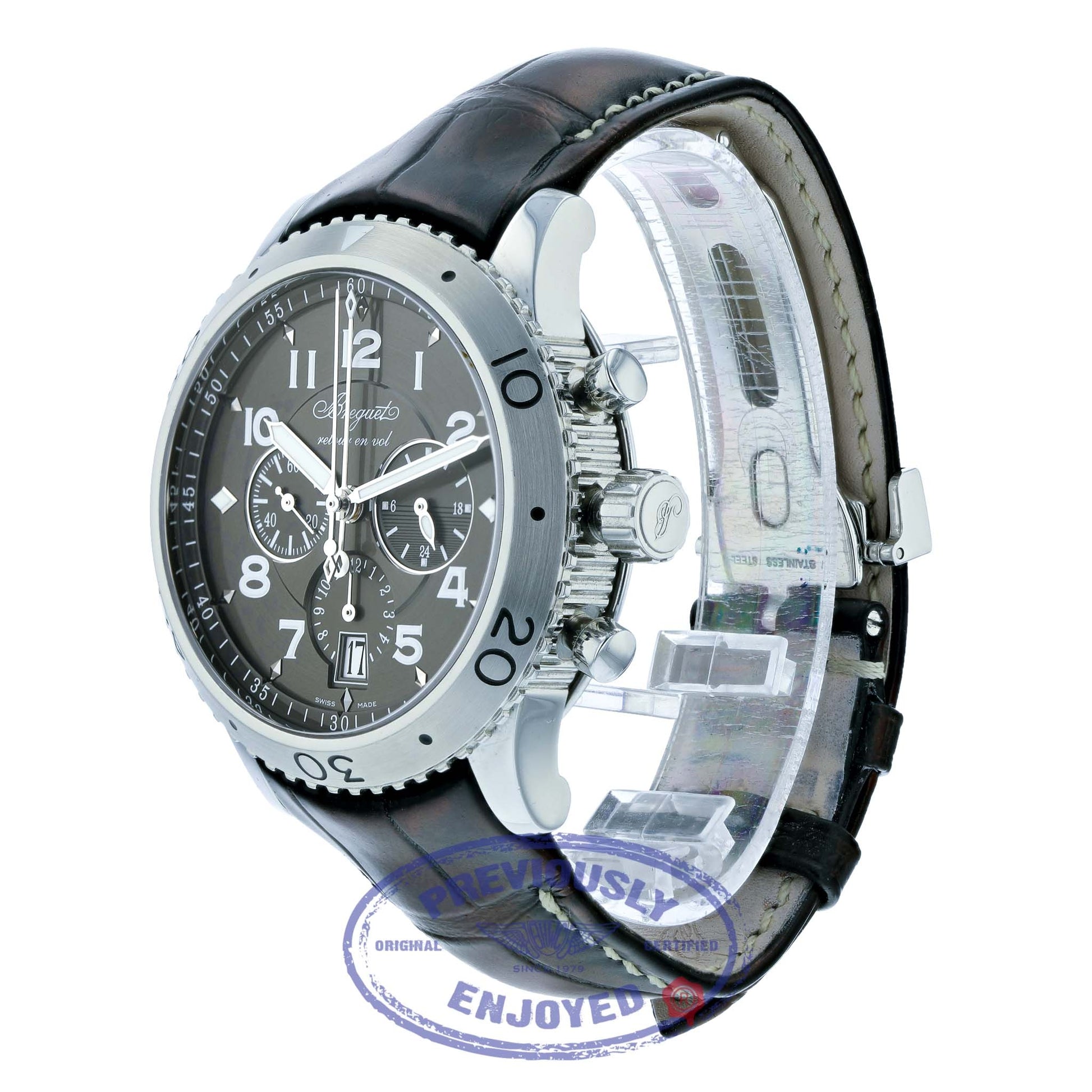 Breguet Transatlantique Type XXI Flyback Stainless Steel Ruthenium Dial 3810ST/92/9ZU 7LJX5V - Beverly Hills Watch Company