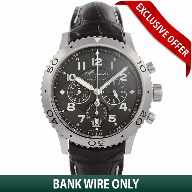 Breguet Transatlantique Type XXI Flyback 42.5MM Stainless Steel Ruthenium Dial Brown Alligator Strap 3810st/92/9zu WH0NFA - Beverly Hills Watch Company Watch Store