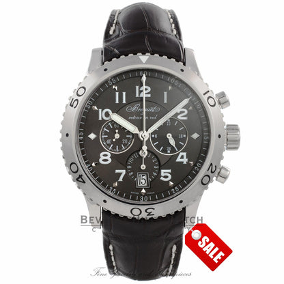 Breguet Transatlantique Type XXI Flyback 42.5MM Stainless Steel Ruthenium Dial Brown Alligator Strap 3810st/92/9zu WH0NFA - Beverly Hills Watch Company Watch Store
