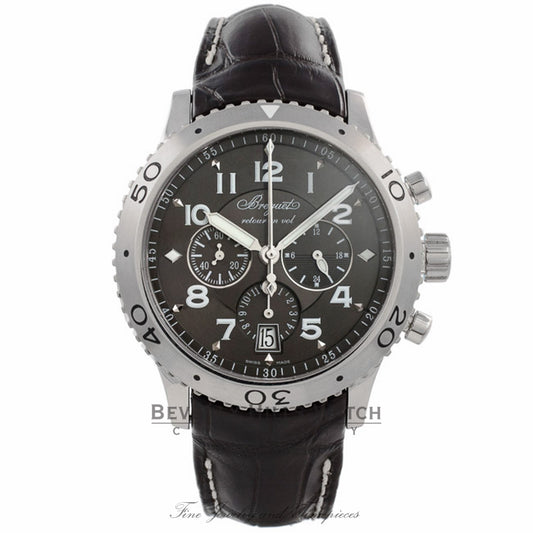 Breguet Transatlantique Type XXI Flyback 42.5MM Stainless Steel Ruthenium Dial Brown Alligator Strap 3810st/92/9zu WH0NFA - Beverly Hills Watch Company Watch Store